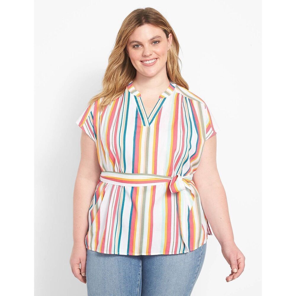 Lane Bryant Classic Popover Top With Belt - Stripe 18/20